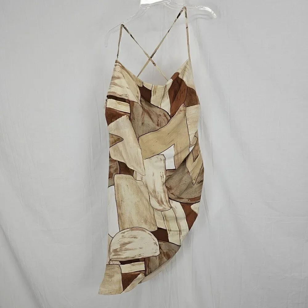 Forever 21 Assymetrical Cream Light Brown Calflen Dress Halter Tie Back Women L